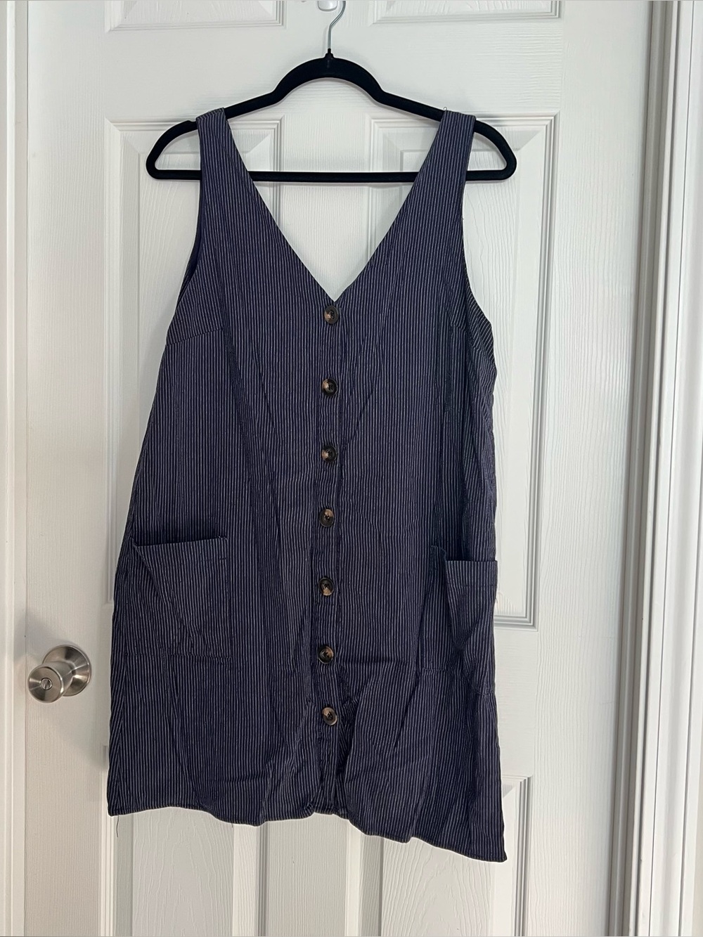 Mia & Tess Navy Pinstripe Sleeveless Button-Down Dress | Size XL | Fall Layers